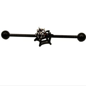 Industrial Bar Spider On Web 14GA Surgical Steel Length 1 1/2" Body Jewelry Blk